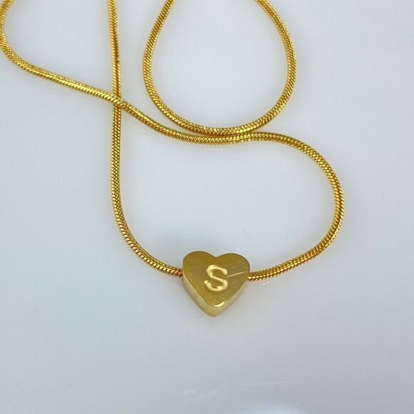 Gold Plated Stainless Steel Heart Initial Letter Necklace - Picture 14 of 16